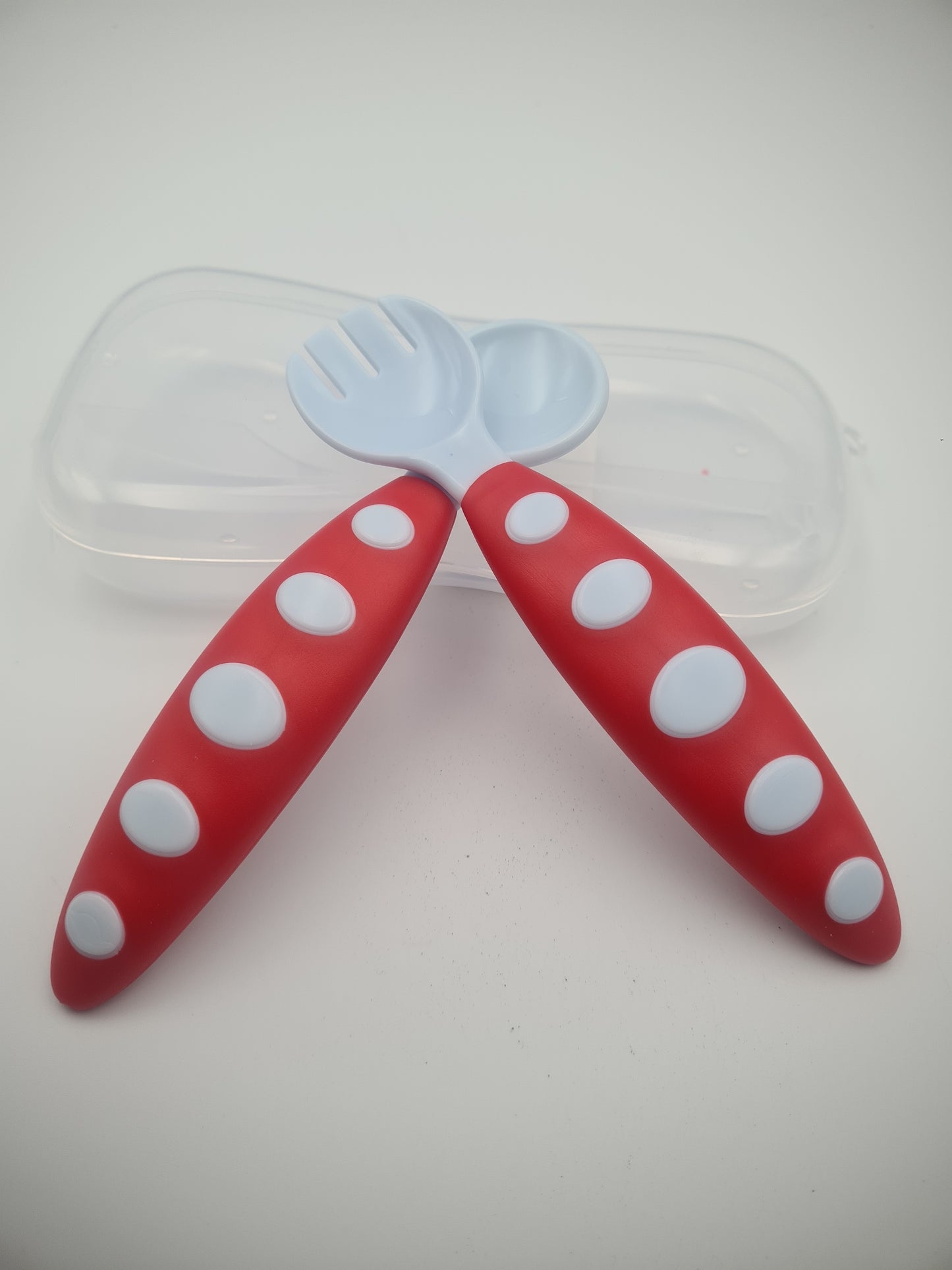 Toddler Training Cutlery Set with Spoon, Fork & Travel Case Red and Blue