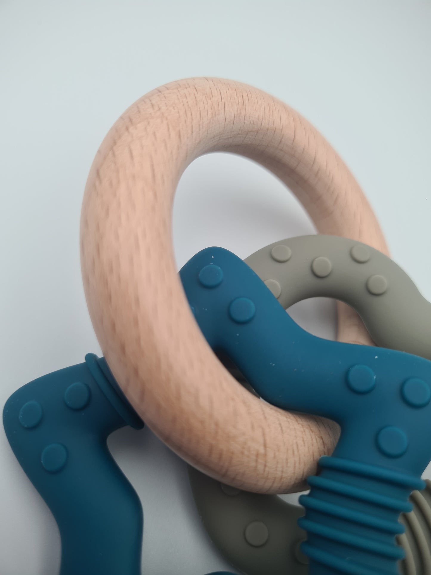Silicone & Wooden Baby Teether Ring Set – BPA-Free Sensory Teething Toy Teal & Timber