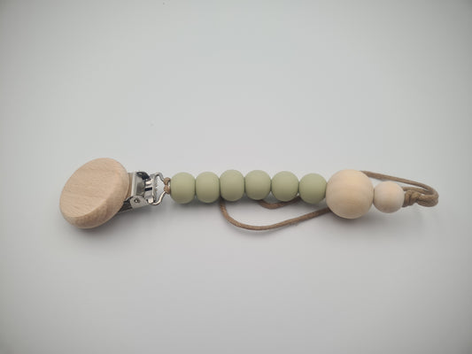 Silicone & Wooden Dummy Clip – BPA-Free Pacifier Holder Willow Sage