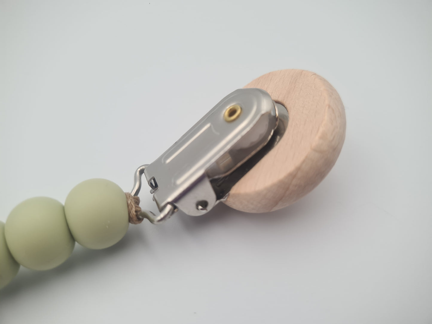 Silicone & Wooden Dummy Clip – BPA-Free Pacifier Holder Willow Sage