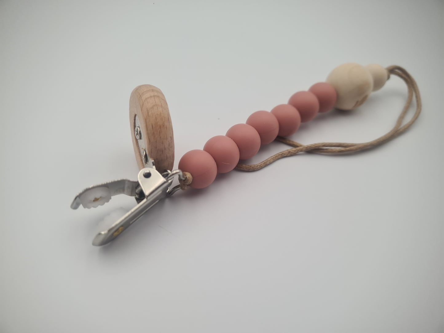 Silicone & Wooden Dummy Clip – BPA-Free Pacifier Holder Blushwood