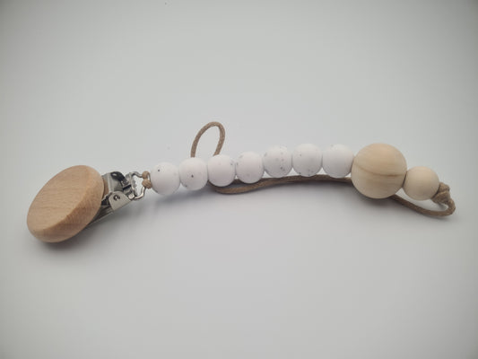 Silicone & Wooden Dummy Clip – BPA-Free Pacifier Holder Speckled Ivory
