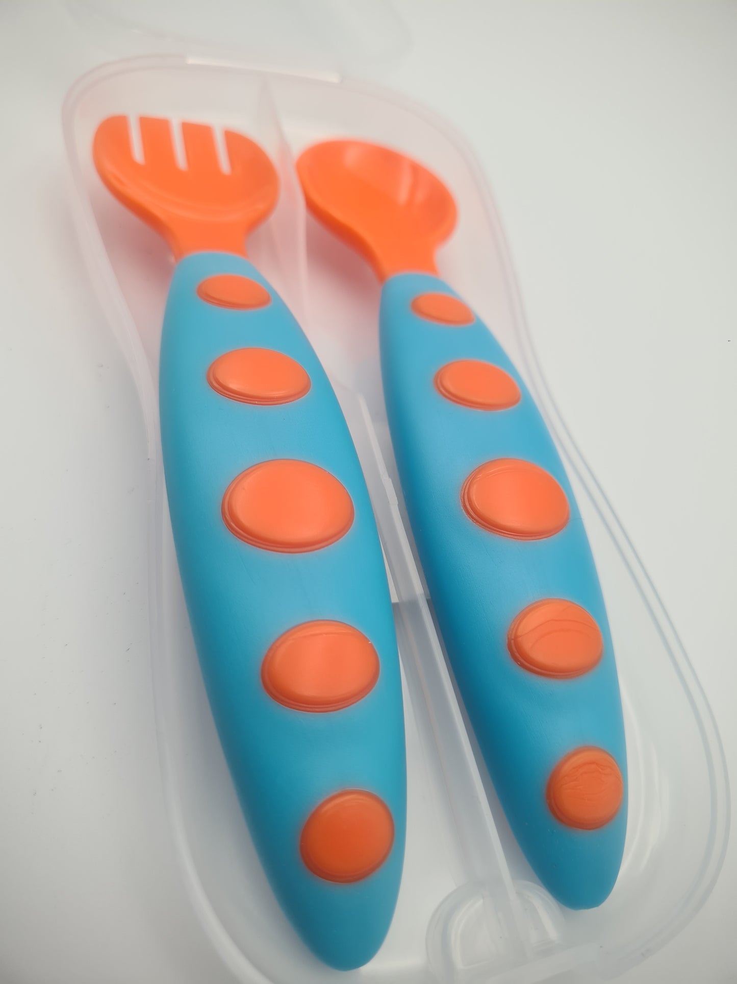 Toddler Training Cutlery Set with Spoon, Fork & Travel Case Orange and Blue