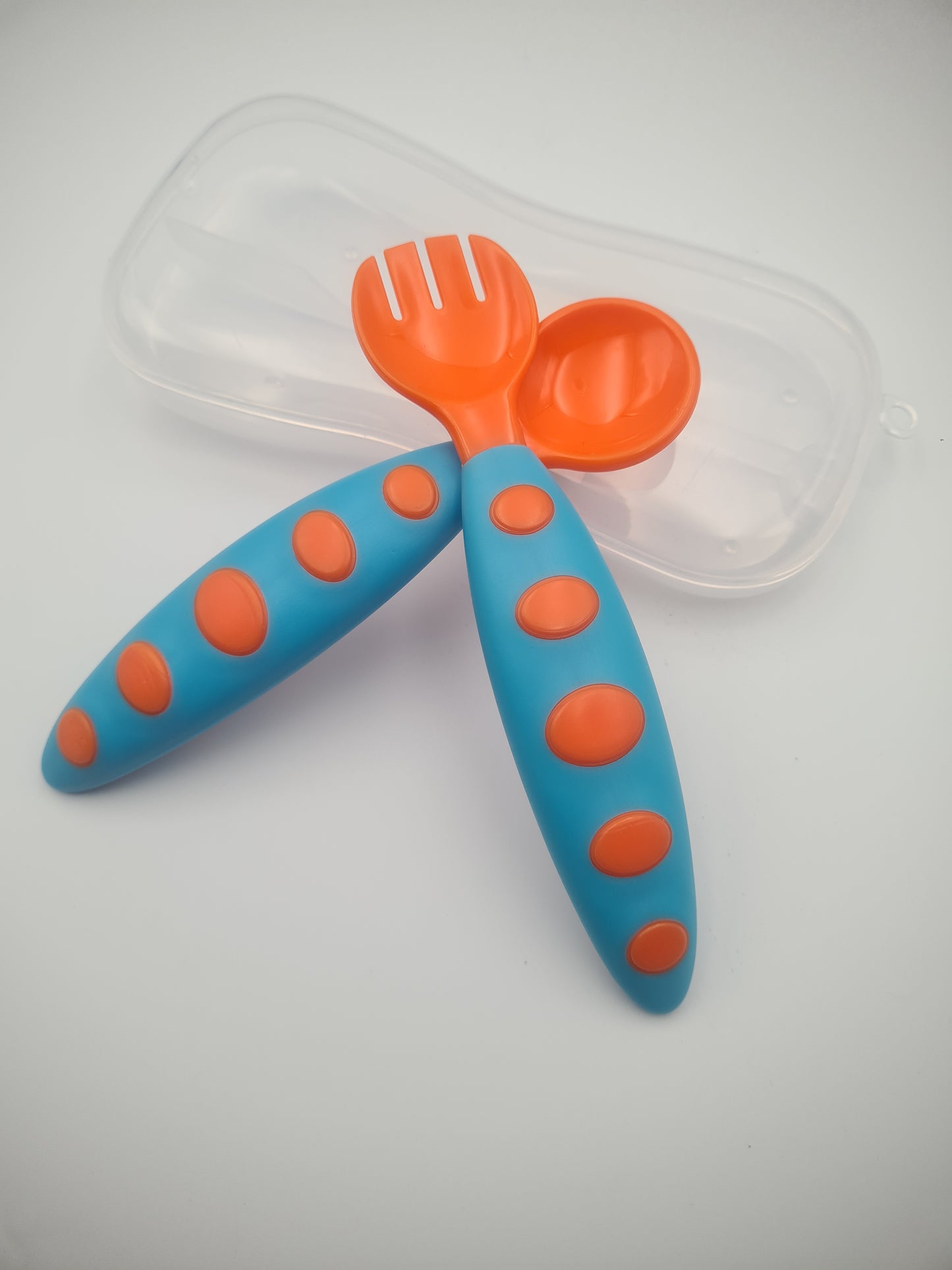 Toddler Training Cutlery Set with Spoon, Fork & Travel Case Orange and Blue