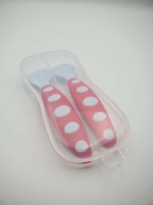 Toddler Training Cutlery Set with Spoon, Fork & Travel Case Red and Blue