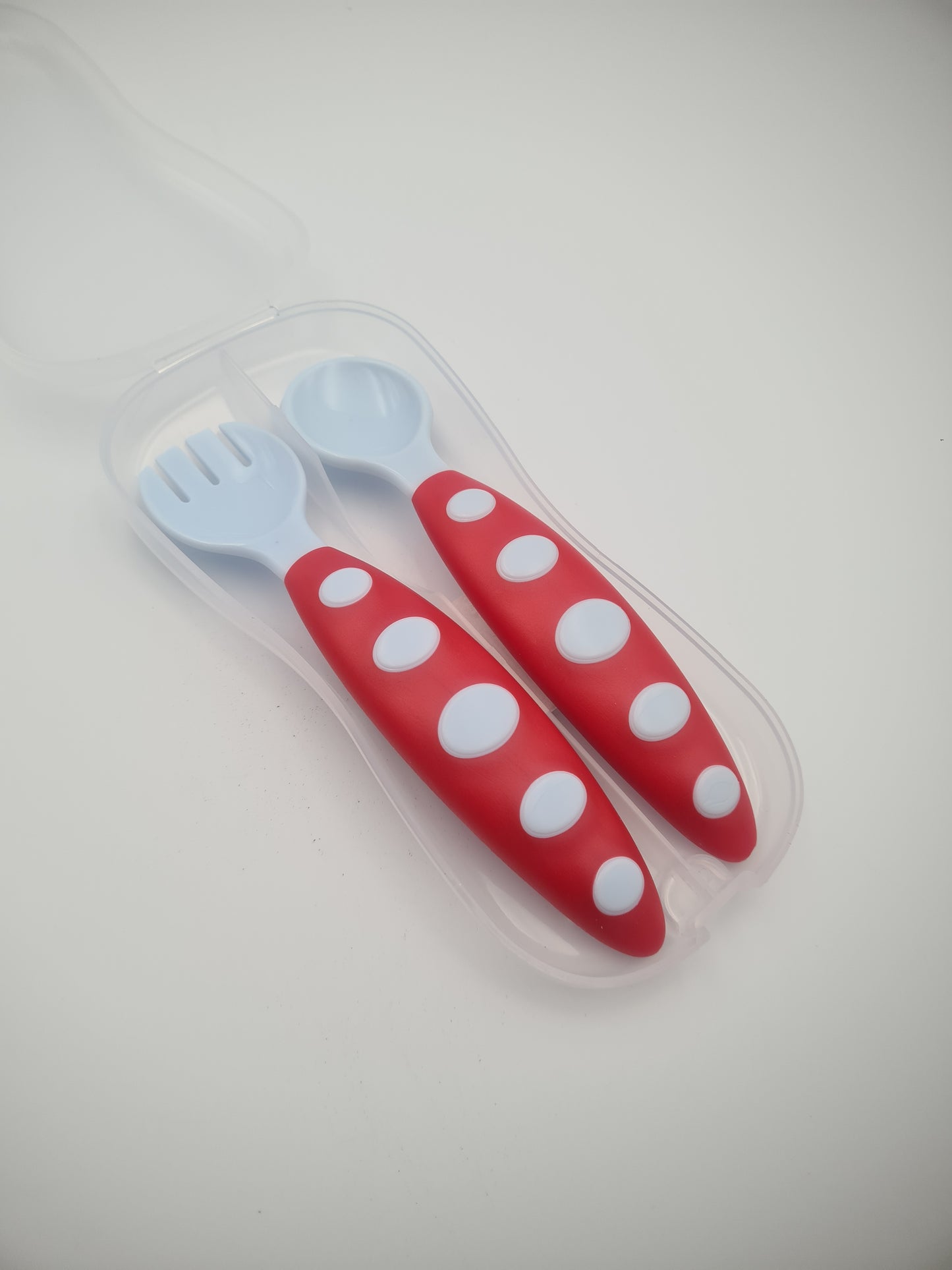Toddler Training Cutlery Set with Spoon, Fork & Travel Case Red and Blue