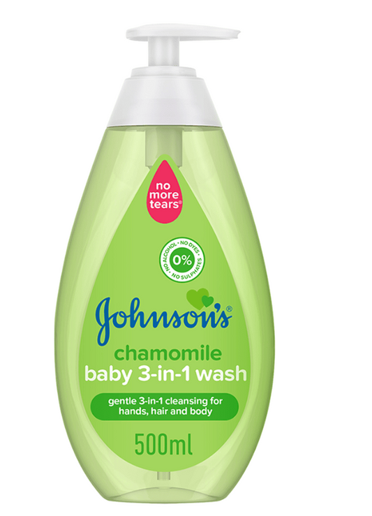 Johnson's Chamomile Baby 3-in-1 Wash 500ml – Gentle Care for Hair, Body & Hands